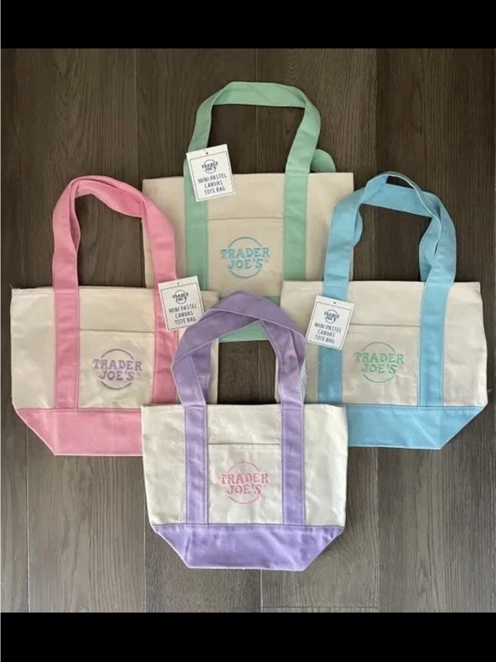 Trader Joe’s Easter Special Mini Tote Bundle Pastel Canvas Bag Limited Edition